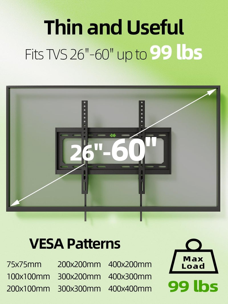 USX Mount UL Listed TV Mount Low Profile for Most 26-60" Flat Screen LED, LCD, Curved TVs, TV Wall Mount Bracket Tilt VESA 400x400mm- Up to 99lbs, Quick Lock and Release to Mounts on 12" 16" Stud - Image 2
